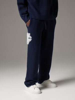 MONOGRAM FLUFFY KNIT JOGGERS - NAVY