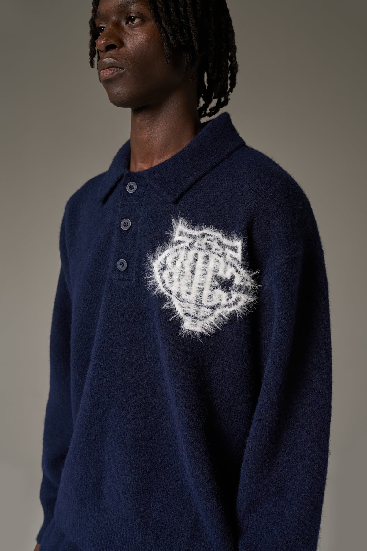 MONOGRAM FLUFFY KNIT POLO - NAVY