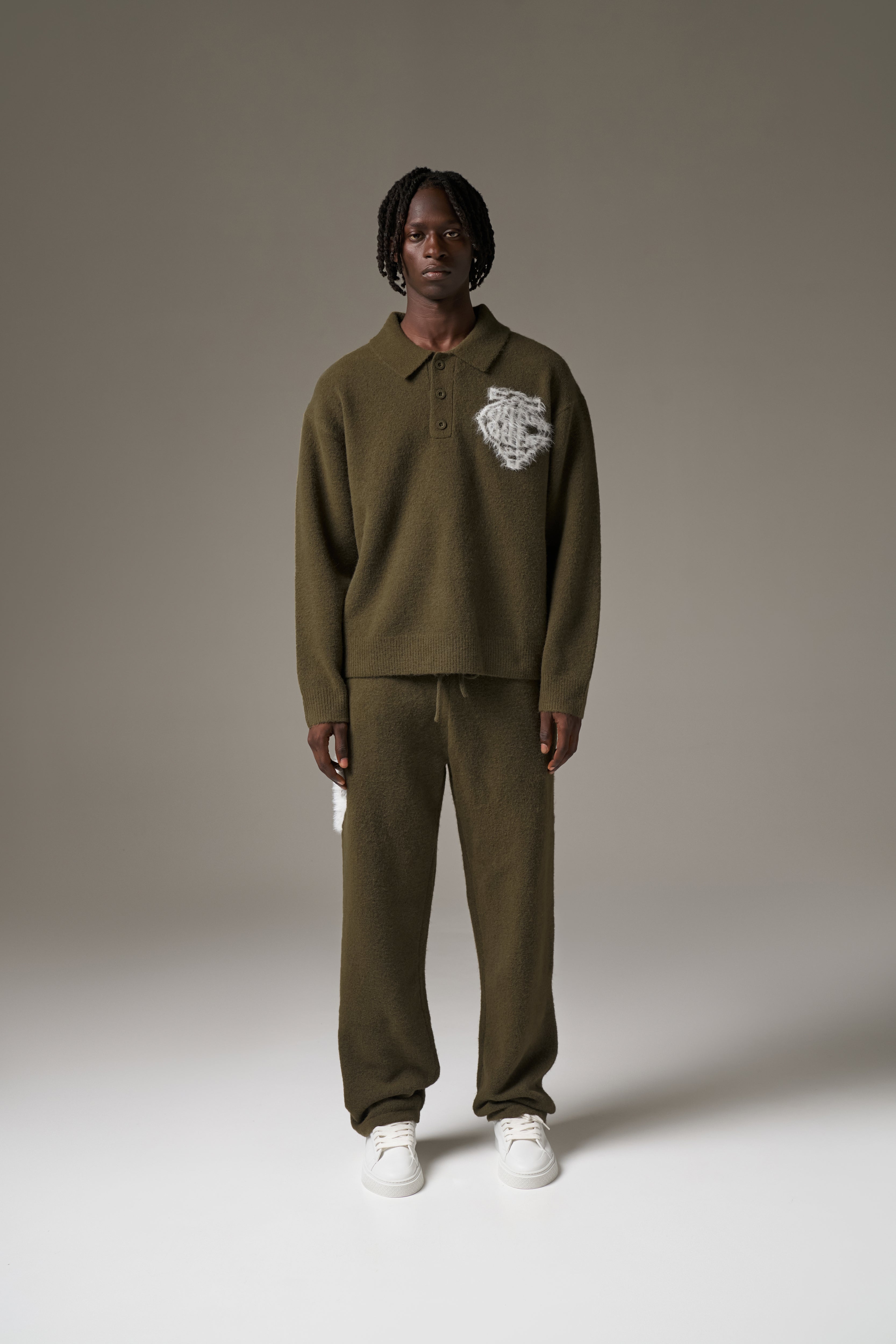 MONOGRAM FLUFFY KNIT POLO - KHAKI