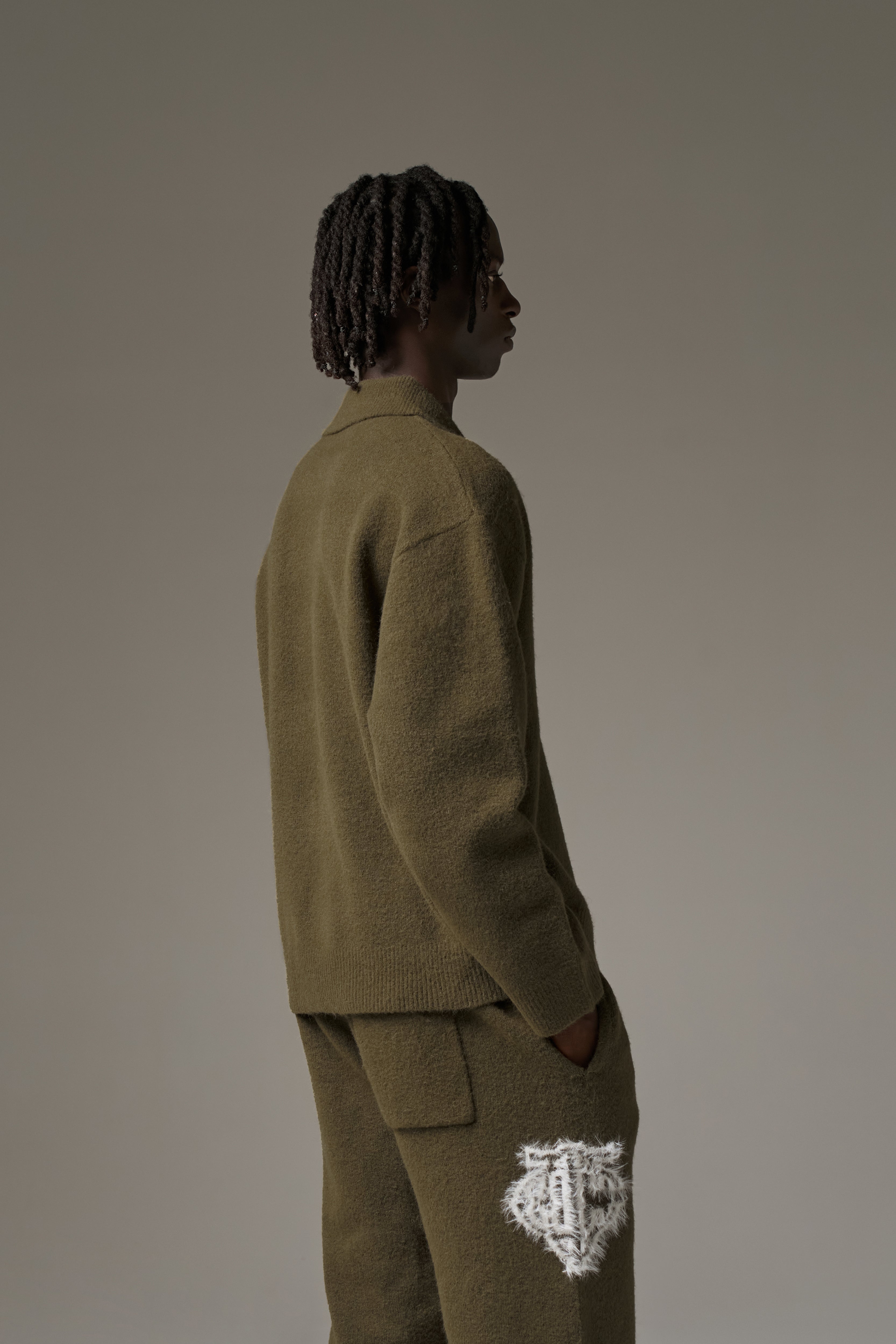 MONOGRAM FLUFFY KNIT POLO - KHAKI