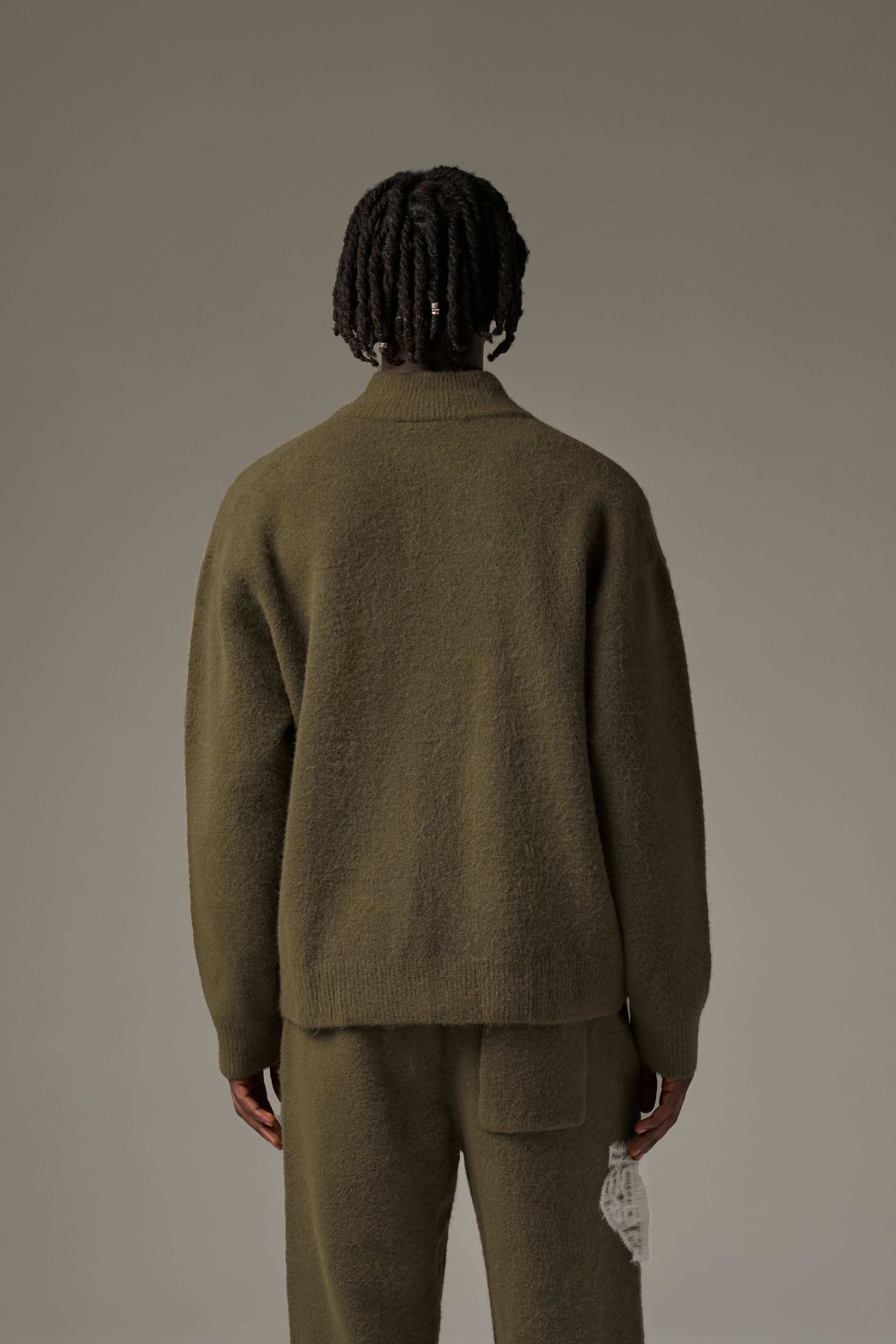 MONOGRAM FLUFFY KNIT ZIP THROUGH - KHAKI