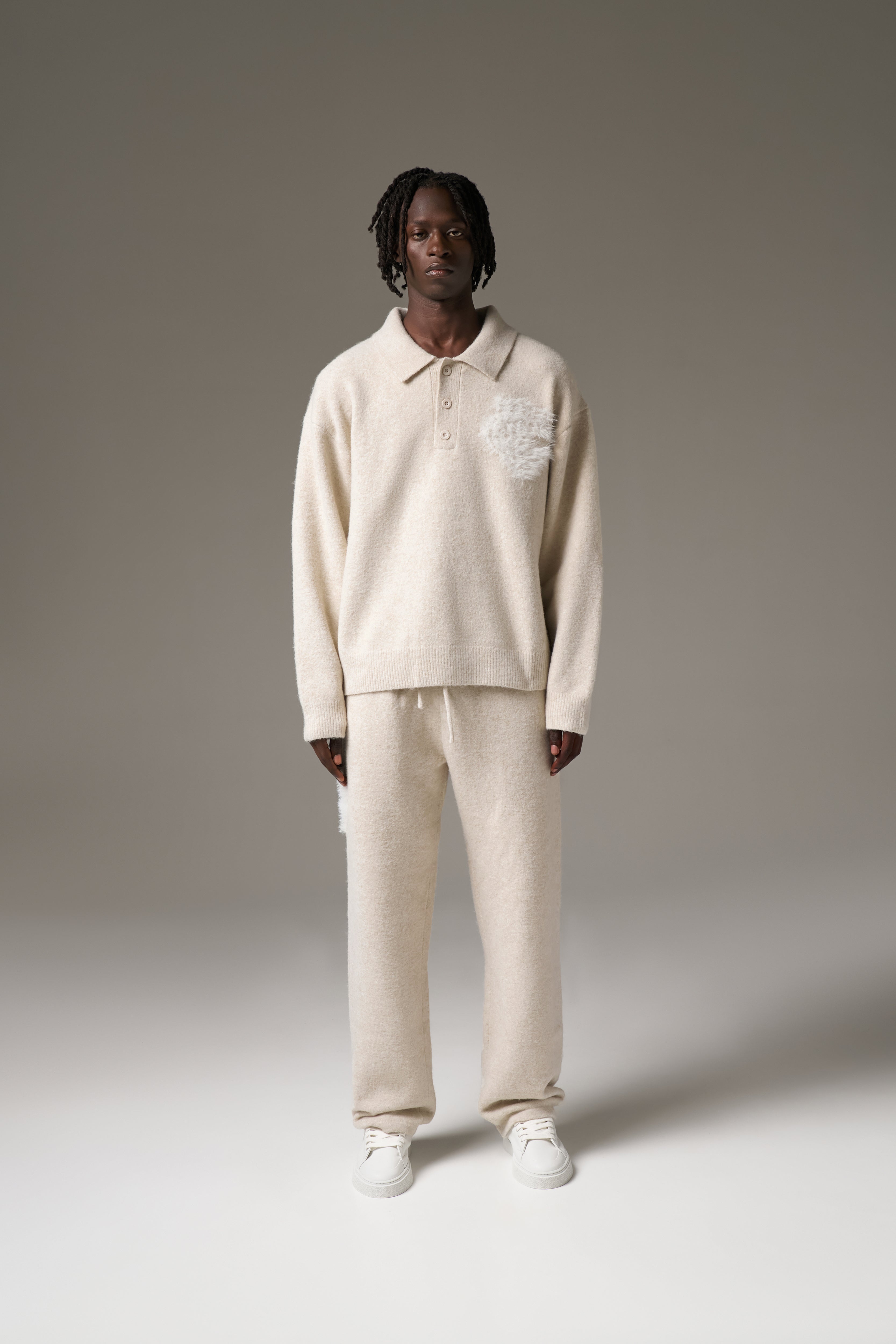 MONOGRAM FLUFFY KNIT POLO - BEIGE