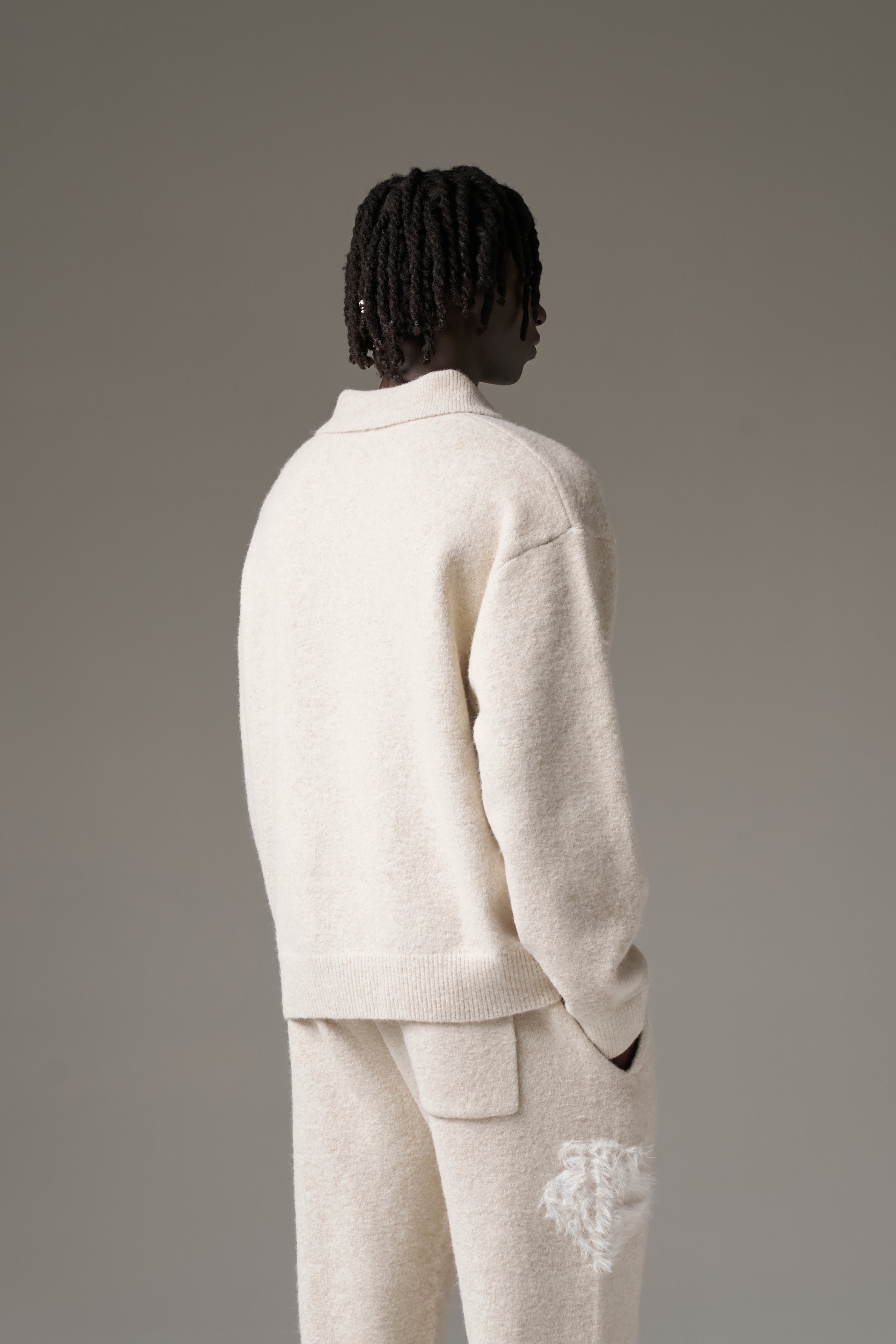 MONOGRAM FLUFFY KNIT POLO - BEIGE