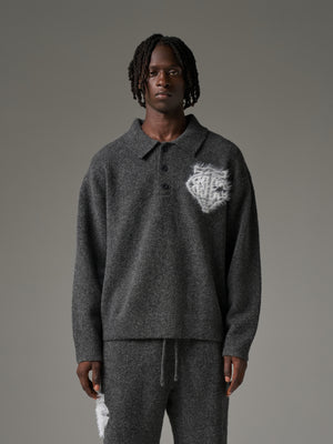 MONOGRAM FLUFFY KNIT POLO - CHARCOAL