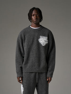 MONOGRAM FLUFFY KNIT CREW - CHARCOAL