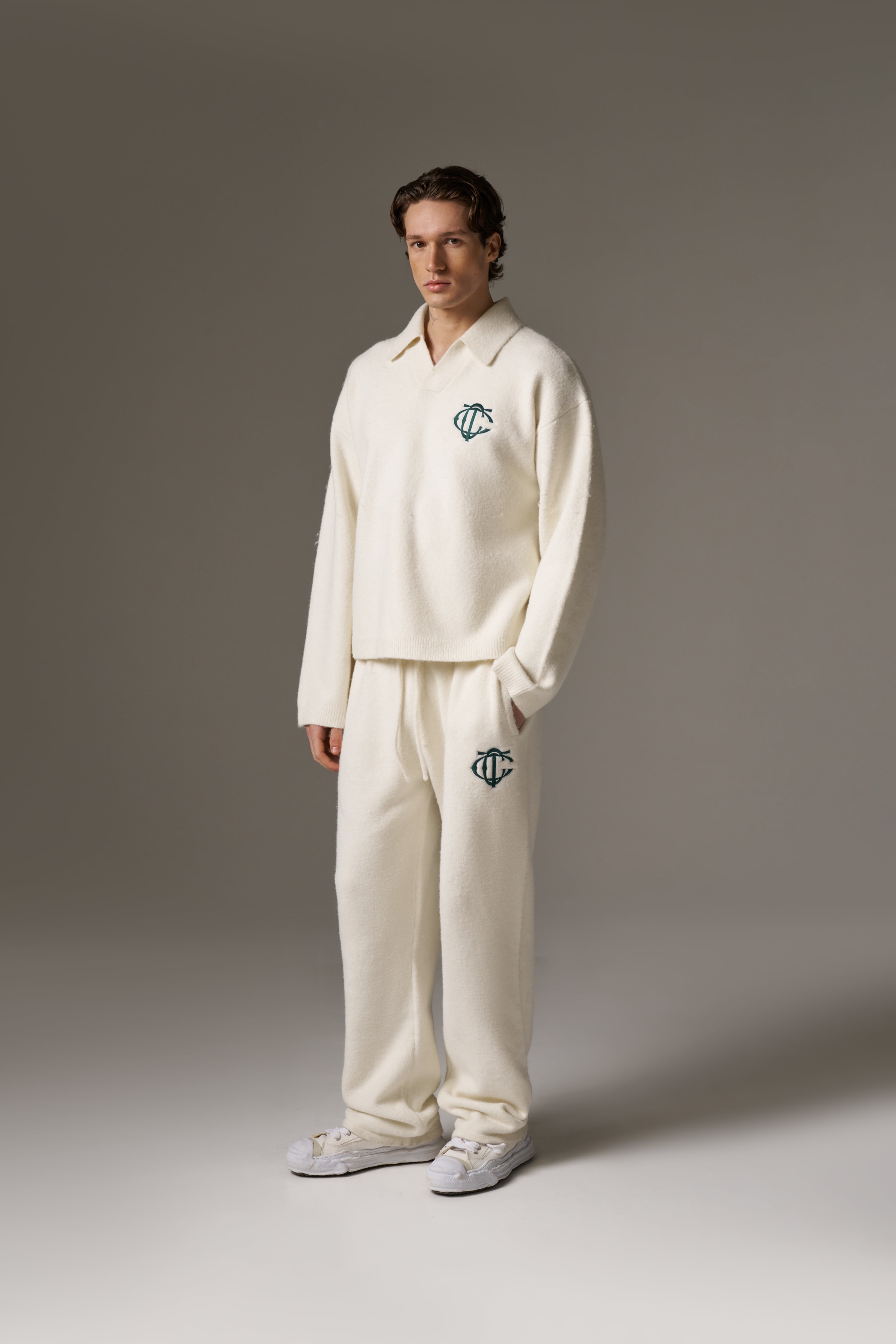 MONOGRAM KNITTED JOGGERS - OFF WHITE