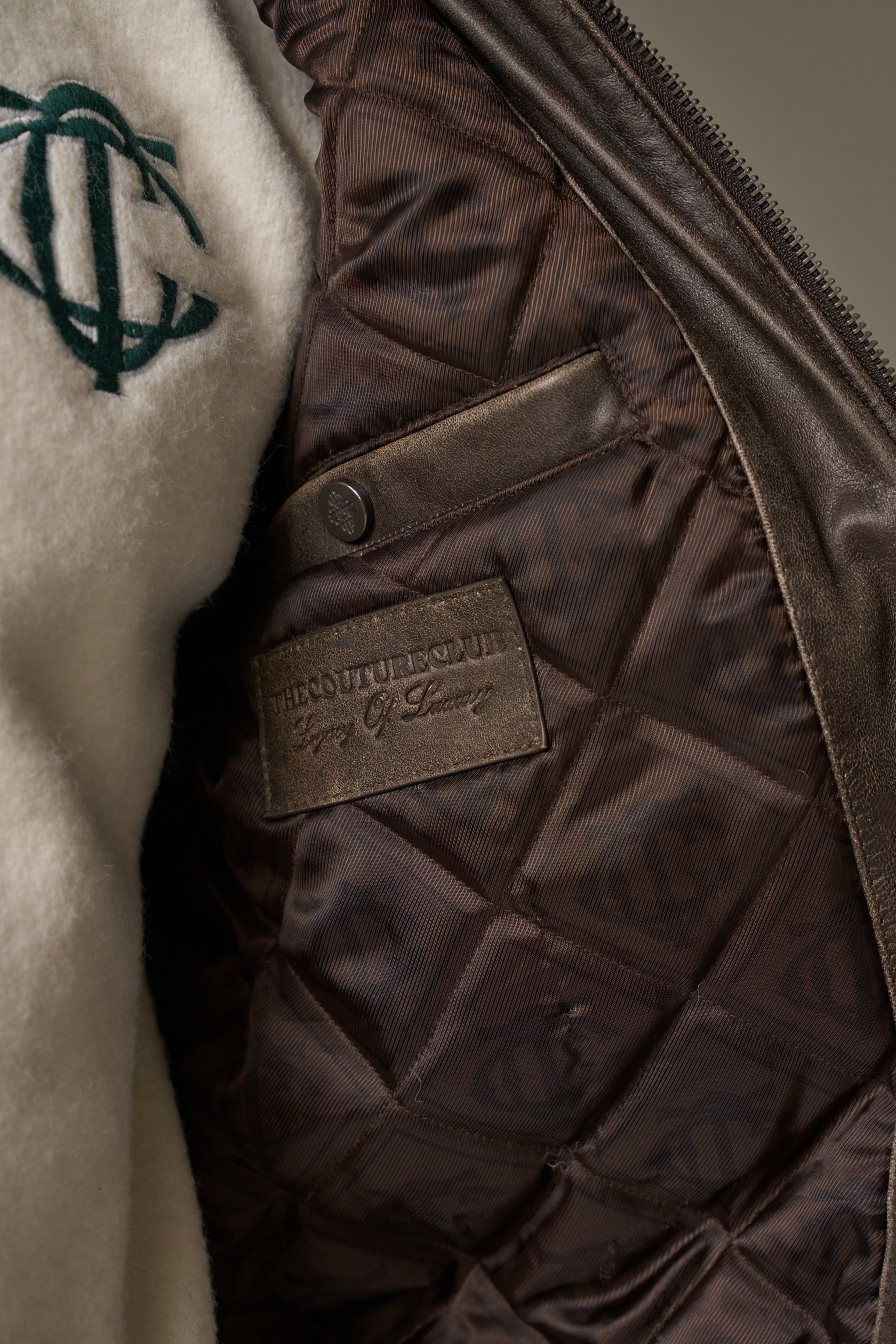 DISTRESSED LEATHER BOMBER JACKET - BROWN