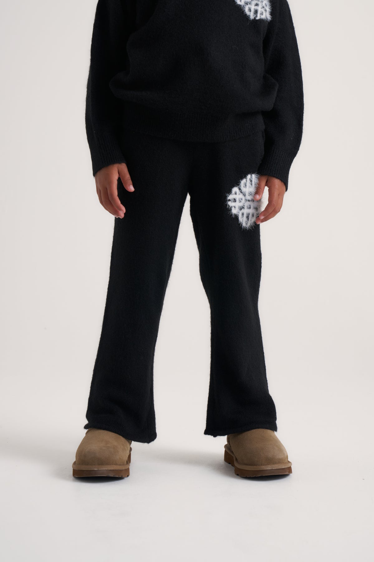 KIDS EMBLEM FLUFFY KNIT JOGGERS - BLACK
