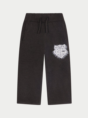 KIDS MONOGRAM EMBLEM FLUFFY KNIT JOGGERS - BROWN