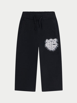 KIDS MONOGRAM EMBLEM FLUFFY KNIT JOGGERS - BLACK