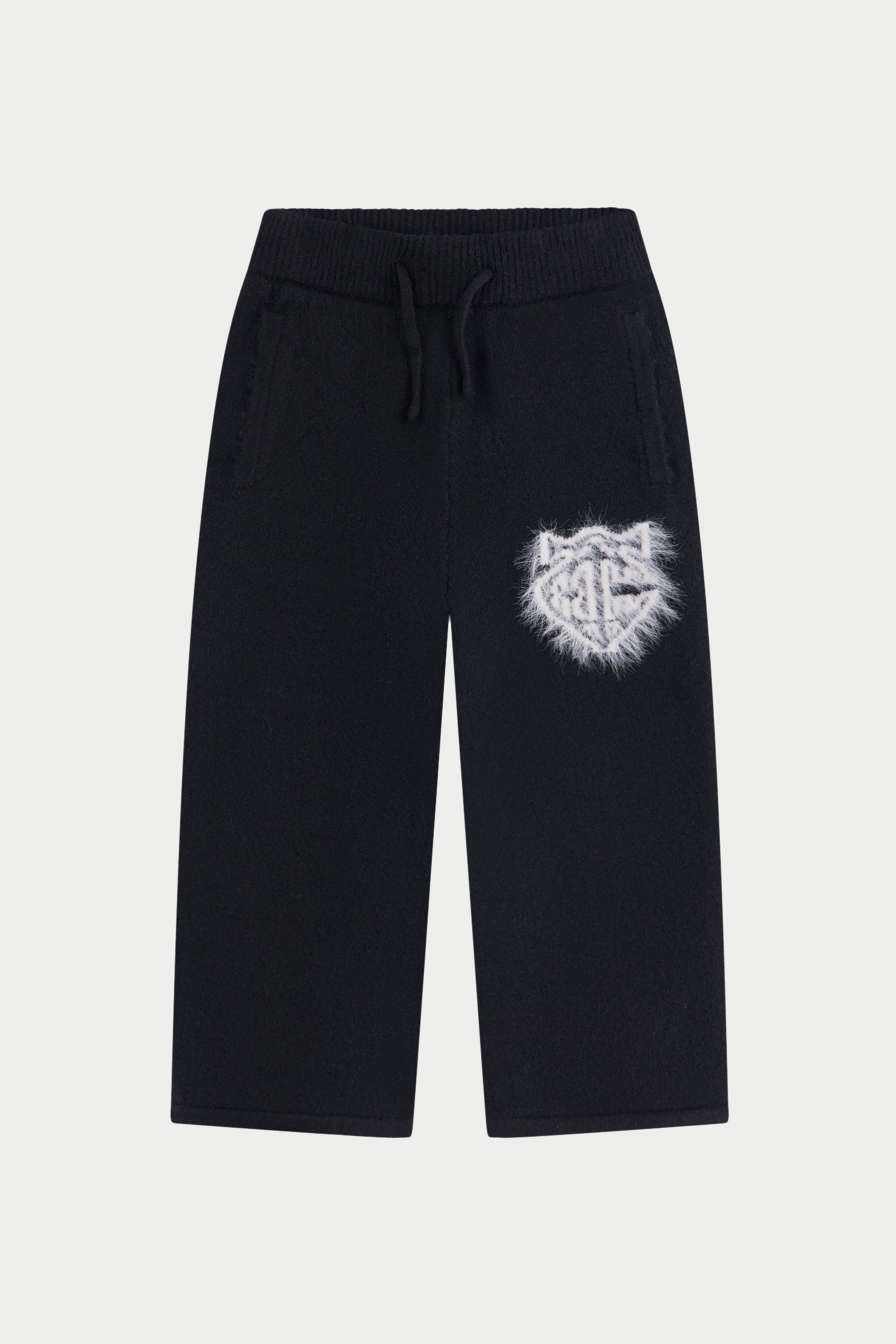 JUNIOR MONOGRAM EMBLEM FLUFFY KNIT JOGGERS - BLACK