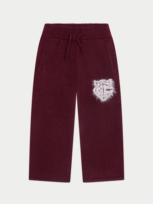 KIDS MONOGRAM EMBLEM FLUFFY KNIT JOGGERS - BURGUNDY