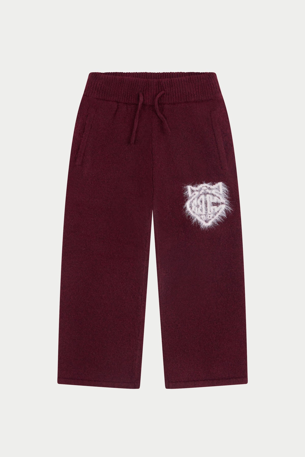 JUNIOR MONOGRAM EMBLEM FLUFFY KNIT JOGGERS - BURGUNDY