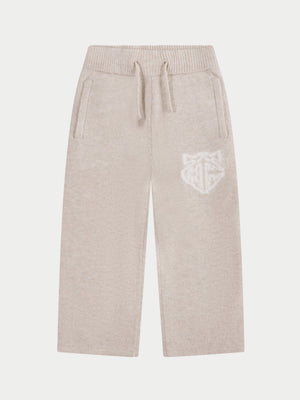KIDS MONOGRAM EMBLEM FLUFFY KNIT JOGGERS - BEIGE