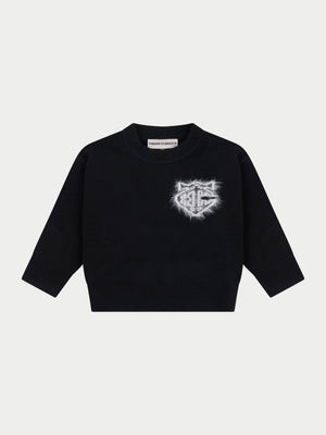 KIDS MONOGRAM FLUFFY KNIT CREW - BLACK