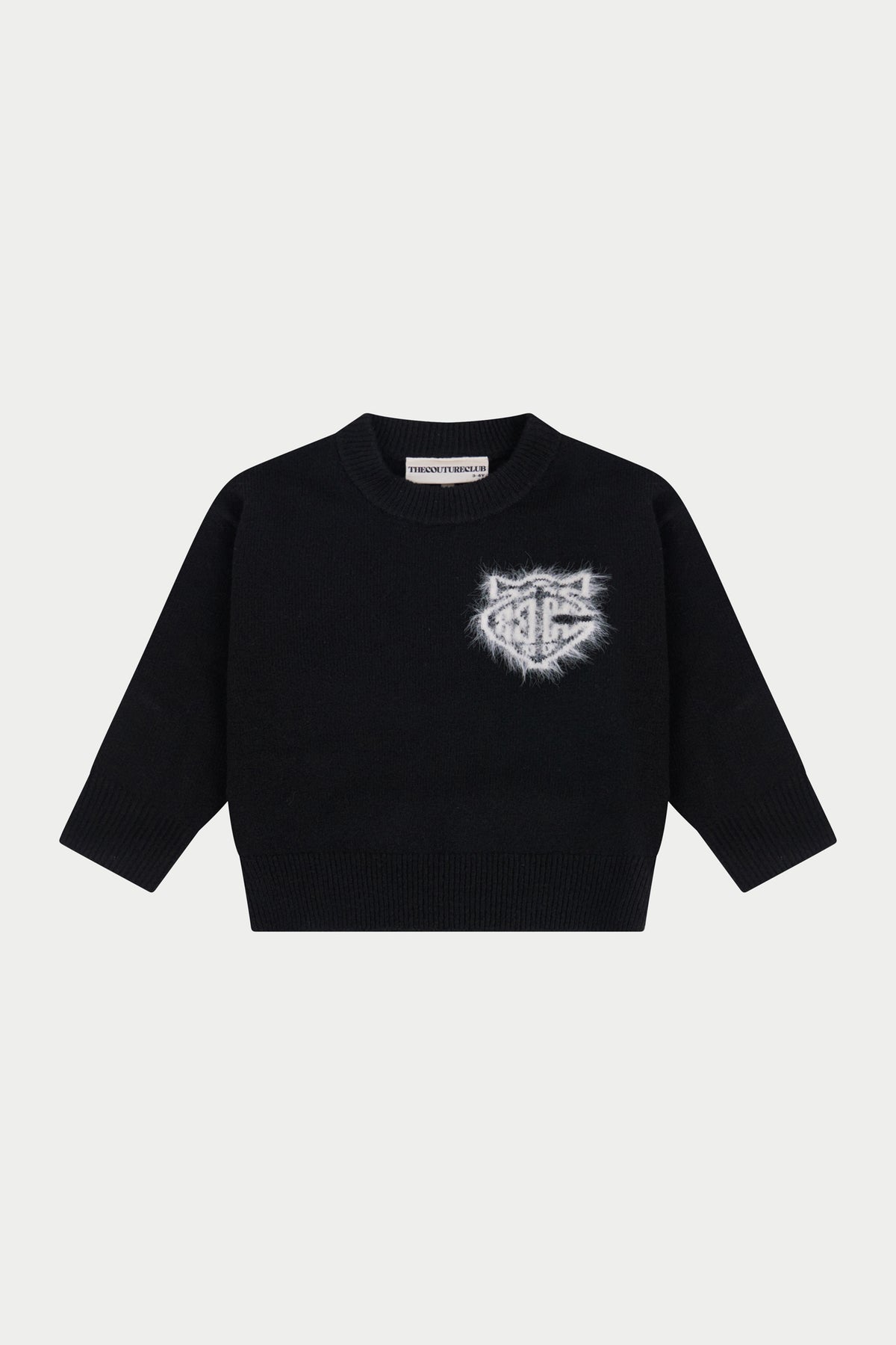 JUNIOR MONOGRAM FLUFFY KNIT CREW - BLACK