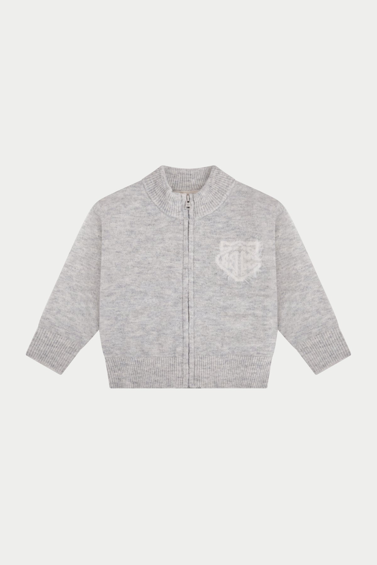 JUNIOR MONOGRAM FLUFFY KNIT ZIP THROUGH - GREY MARL