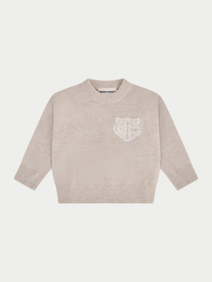 KIDS MONOGRAM FLUFFY KNIT CREW - BEIGE