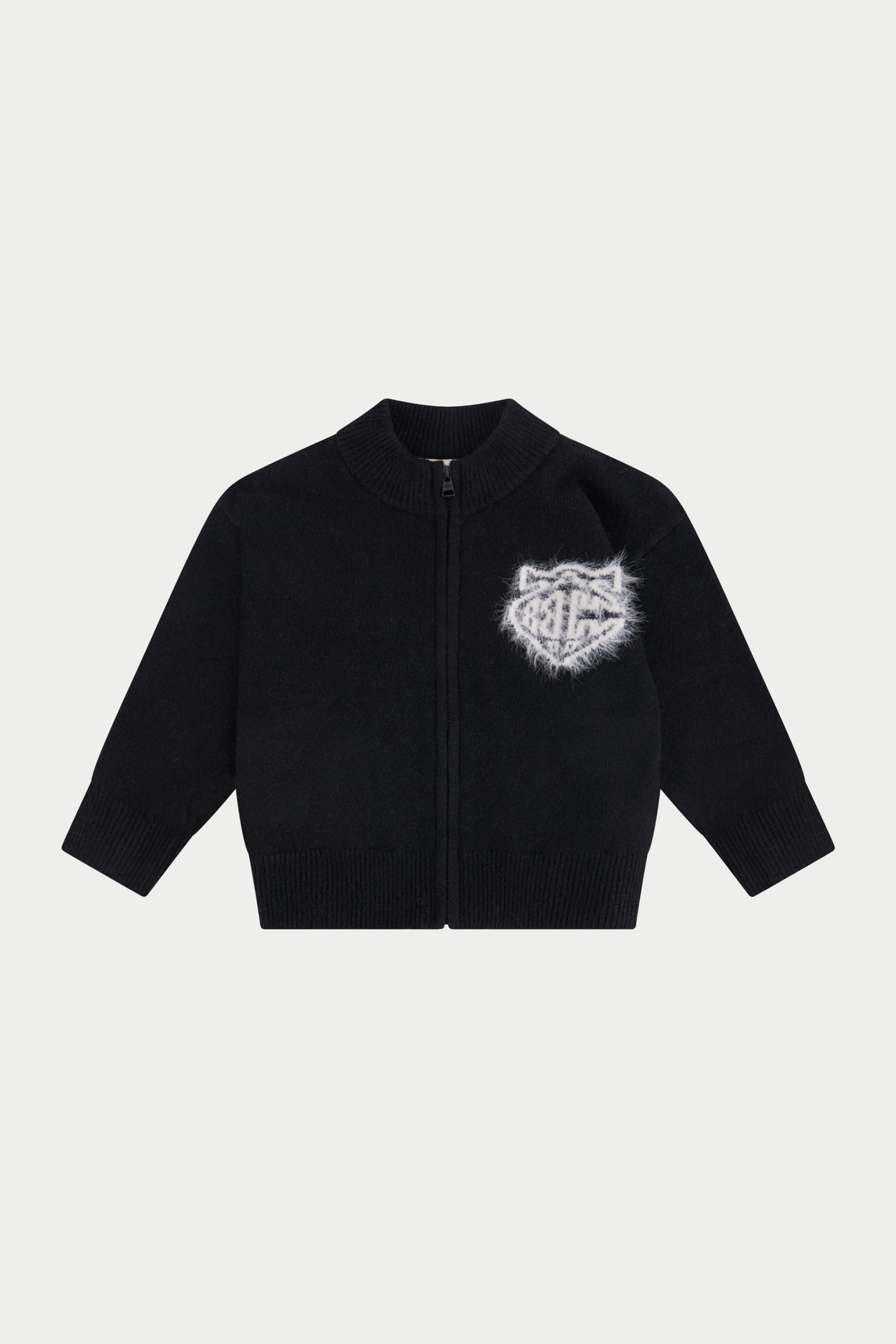 KIDS MONOGRAM FLUFFY KNIT ZIP THROUGH - BLACK
