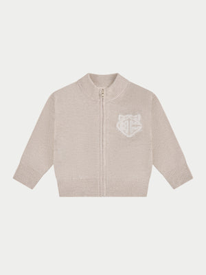 JUNIOR MONOGRAM FLUFFY KNIT ZIP THROUGH - BEIGE