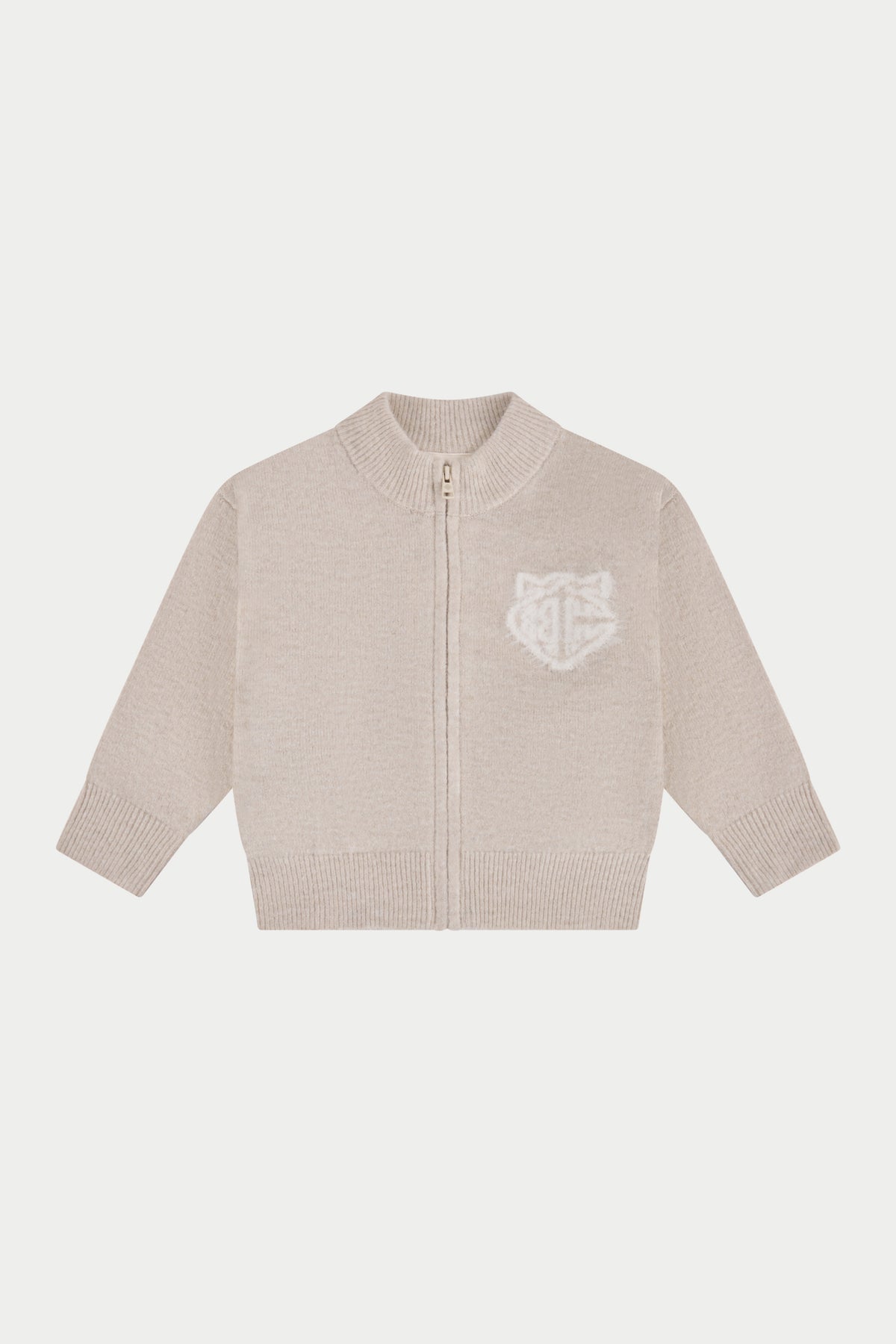 KIDS MONOGRAM FLUFFY KNIT ZIP THROUGH - BEIGE
