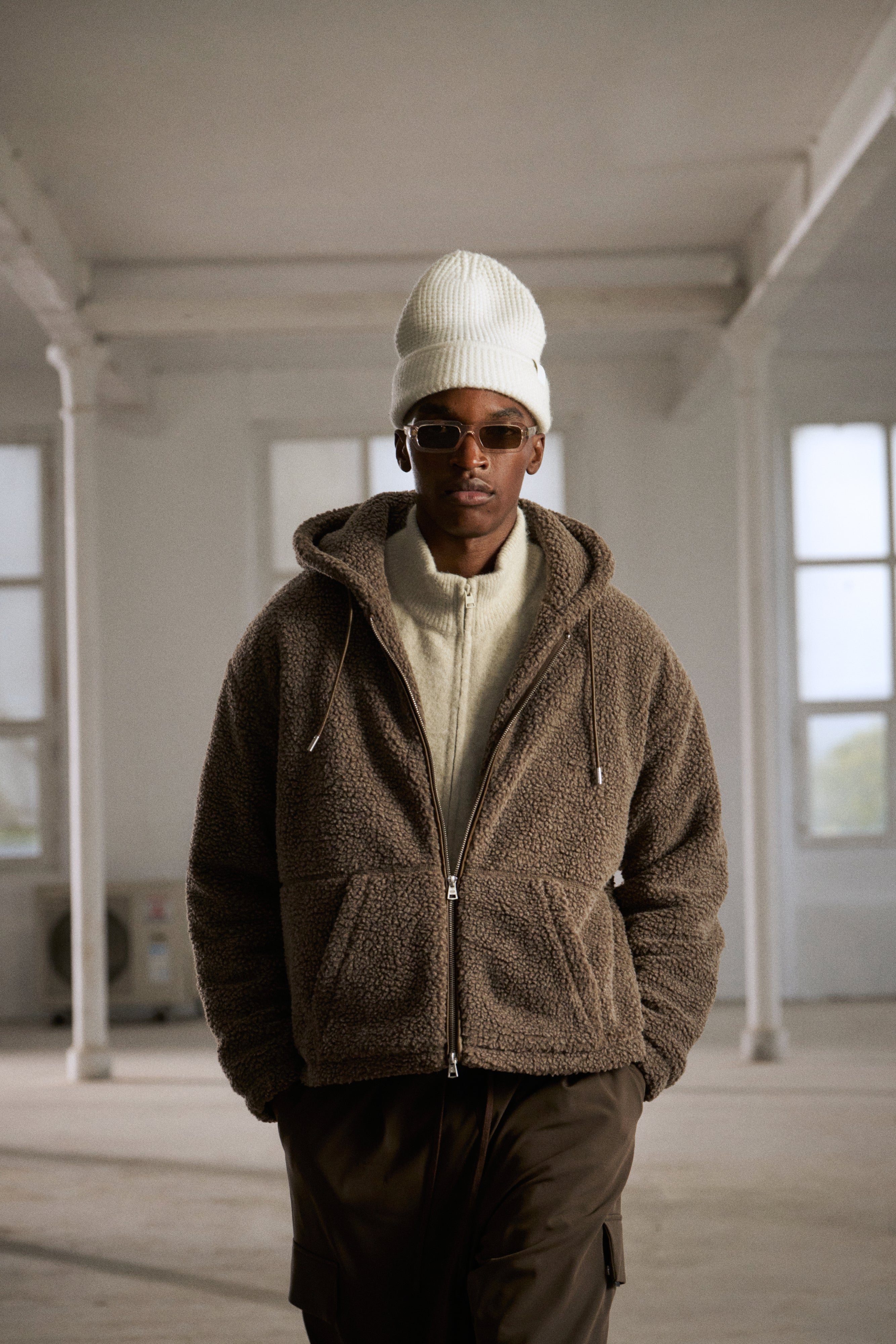 nugu klee カーゴボンバージャケット WASHED BORG ZIP THROUGH JACKET - BROWN | The Couture Club