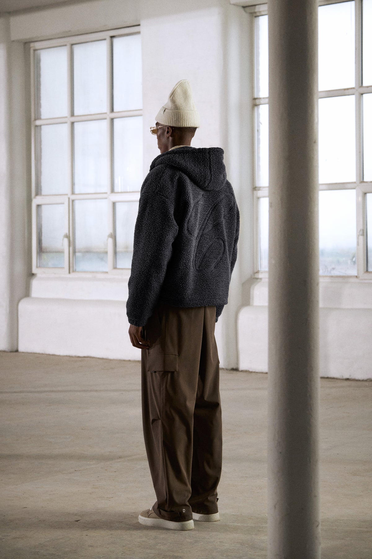 WASHED BORG ZIP THROUGH JACKET - CHARCOAL
