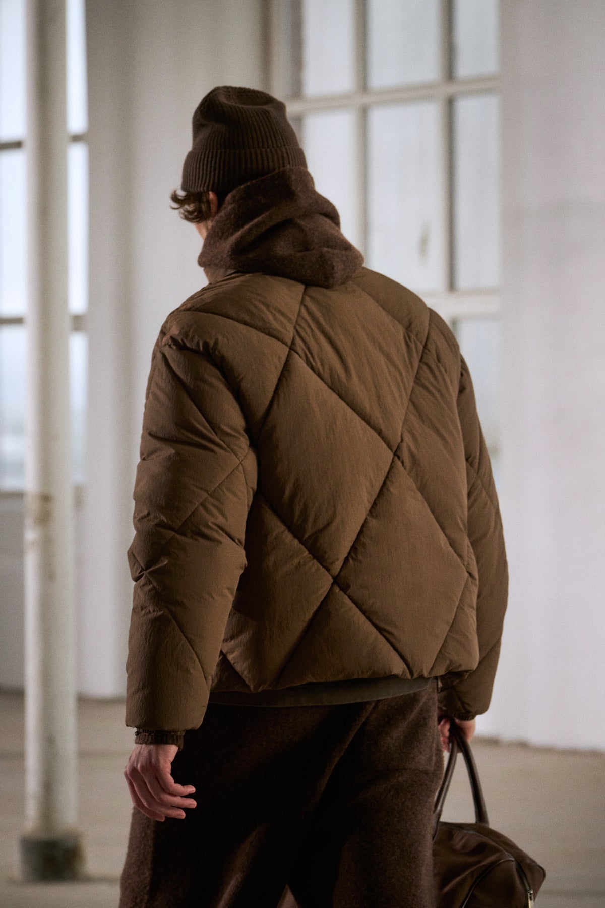 DIAMOND QUILTED PUFFER COAT - BROWN