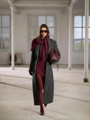 CINCHED WAIST TAILORED COAT - GREY