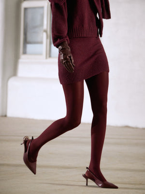 EMBLEM EMBROIDERED KNIT SKIRT - PLUM