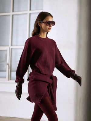 EMBLEM EMBROIDERED KNITTED CREW - PLUM