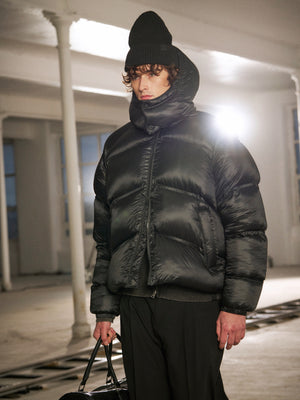 TRANSLUCENT HOODED PUFFER - BLACK