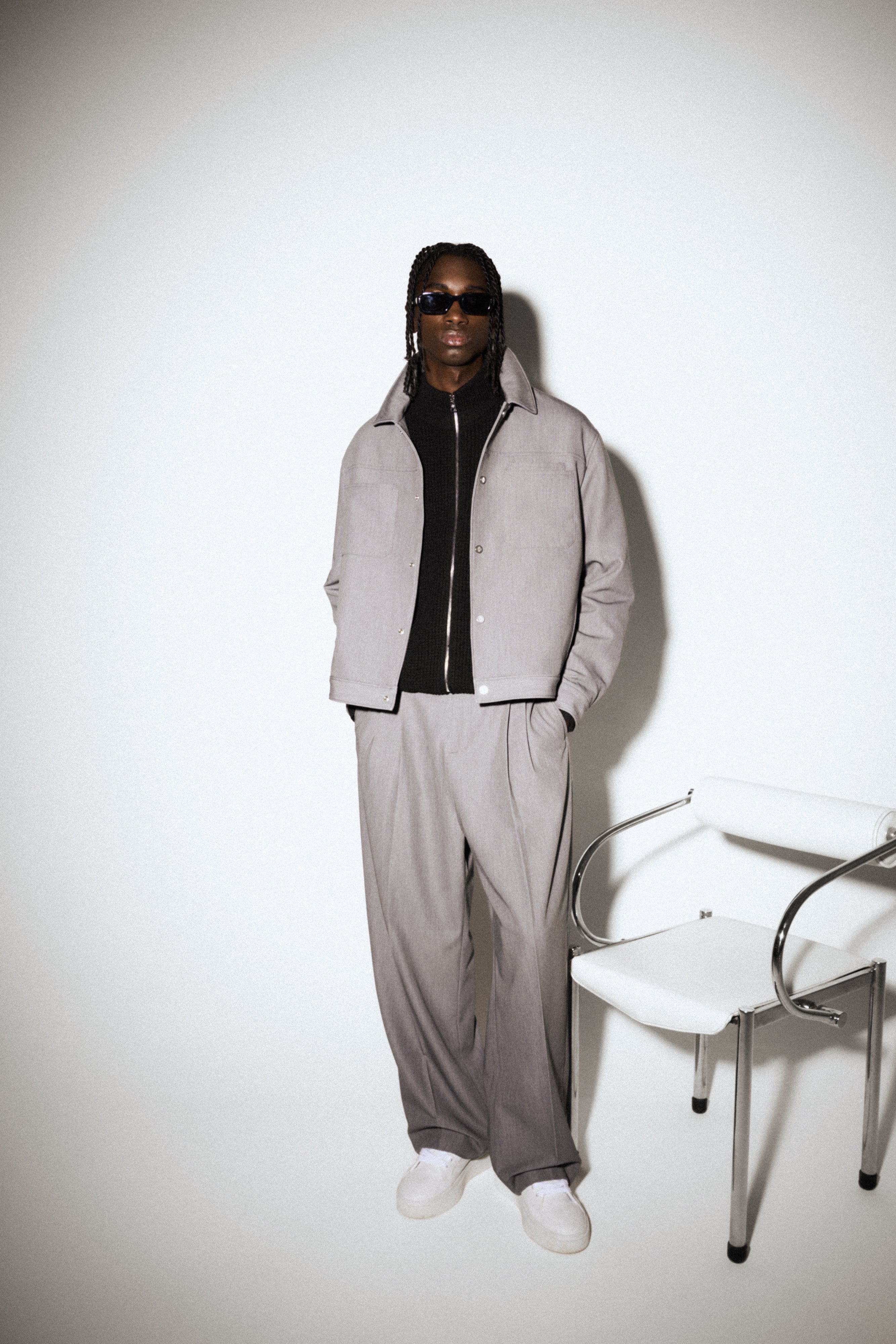 BARREL LEG TAILORED TROUSERS - GREY