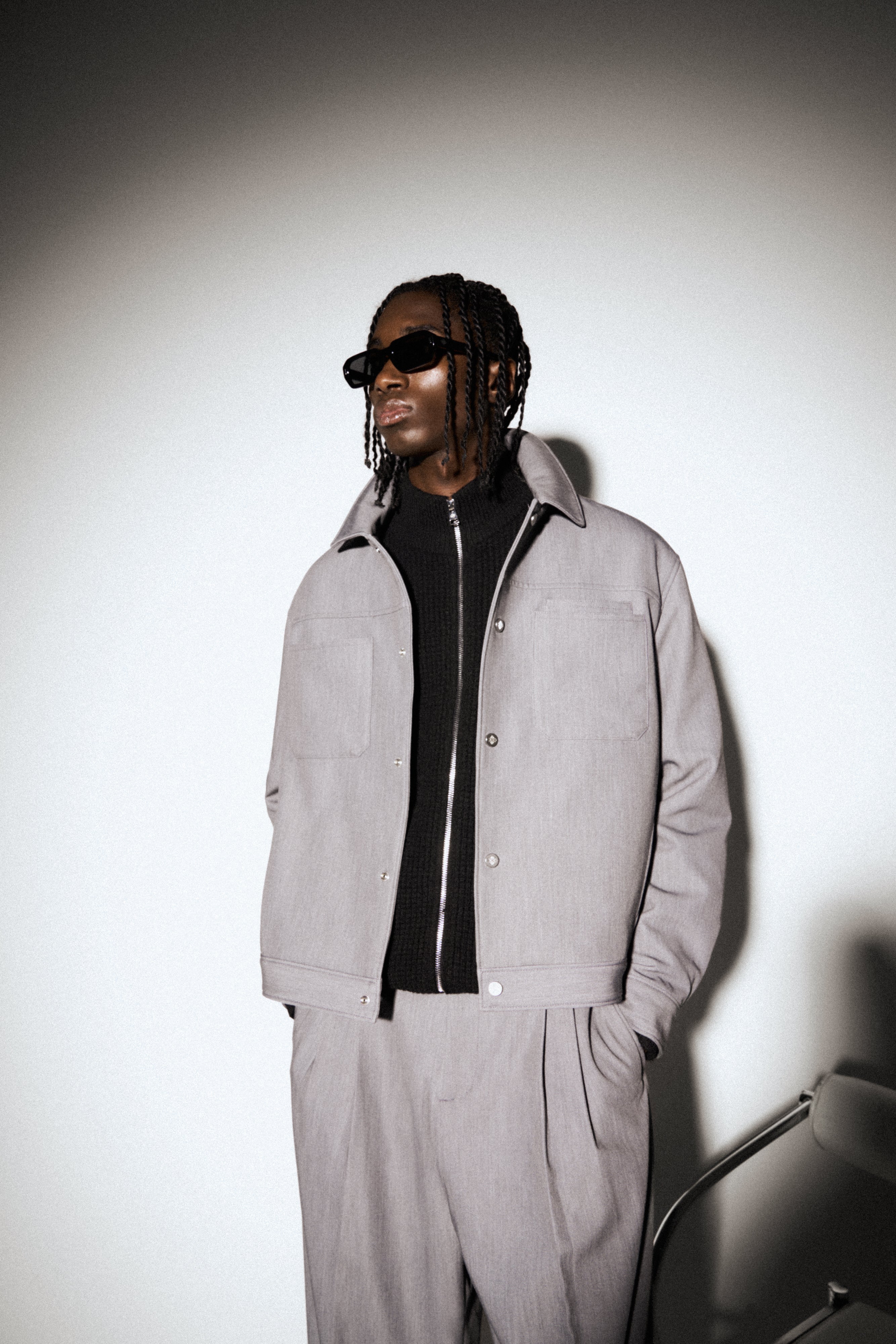 PATCH POCKET TAILORED JACKET - GREY