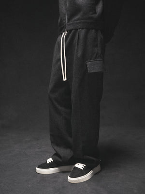 WIDE LEG HERRINGBONE TROUSERS - CHARCOAL