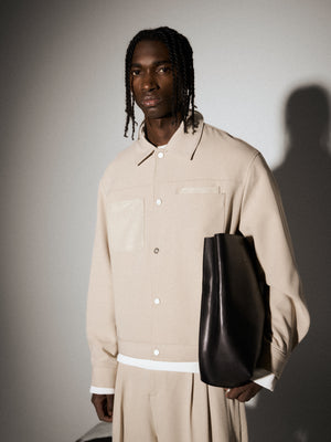 FAUX LEATHER POCKET TAILORED JACKET - STONE