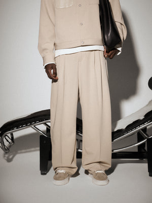 BARREL LEG TAILORED TROUSERS - STONE