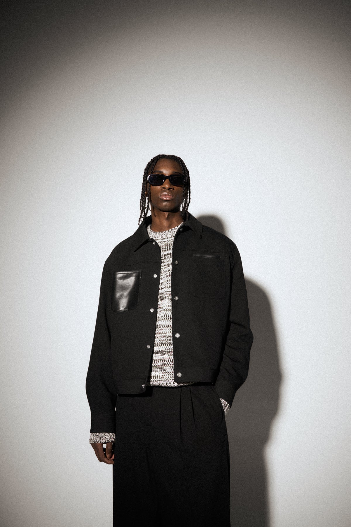 FAUX LEATHER POCKET TAILORED JACKET - BLACK