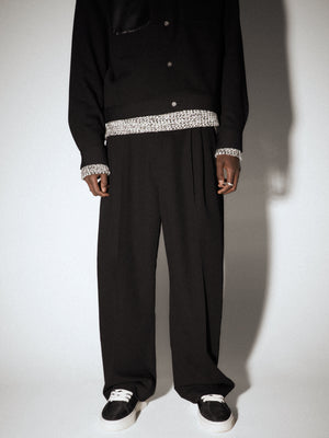 BARREL LEG TAILORED TROUSERS - BLACK