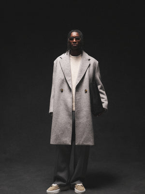 HERRINGBONE WOOL LONGLINE DUSTER COAT - GREY