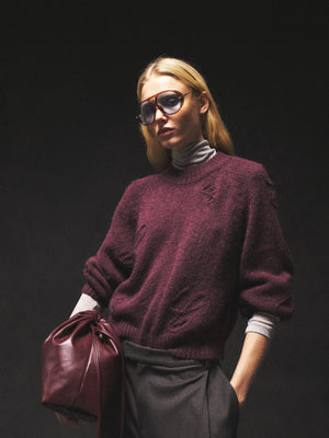 C SCRIPT EMBROIDERED OVERSIZED EMBLEM JUMPER - PLUM