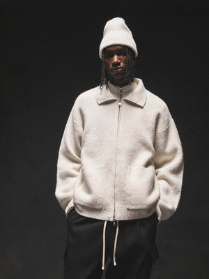 RIBBED KNITTED OVERSIZED ZIP THROUGH - WHITE