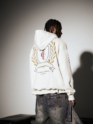 WASHED LAUREL VARSITY GRAPHIC HOODIE - OFF WHITE