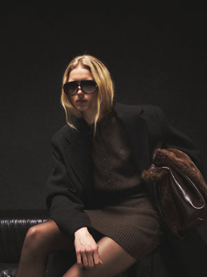 EMBLEM EMBROIDERED KNIT CROP CARDIGAN - BROWN