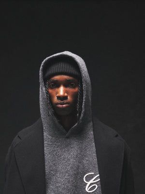 CHAINSTITCH EMBROIDERY KNITTED HOODIE - CHARCOAL