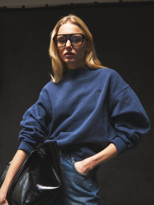 WASHED MOCK NECK SWEATSHIRT - DARK NAVY