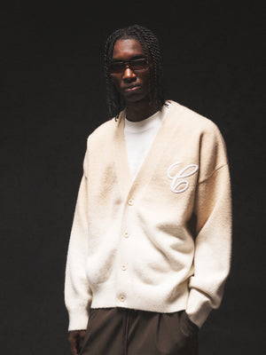 OMBRE KNITTED EMBROIDERY CARDIGAN - BEIGE