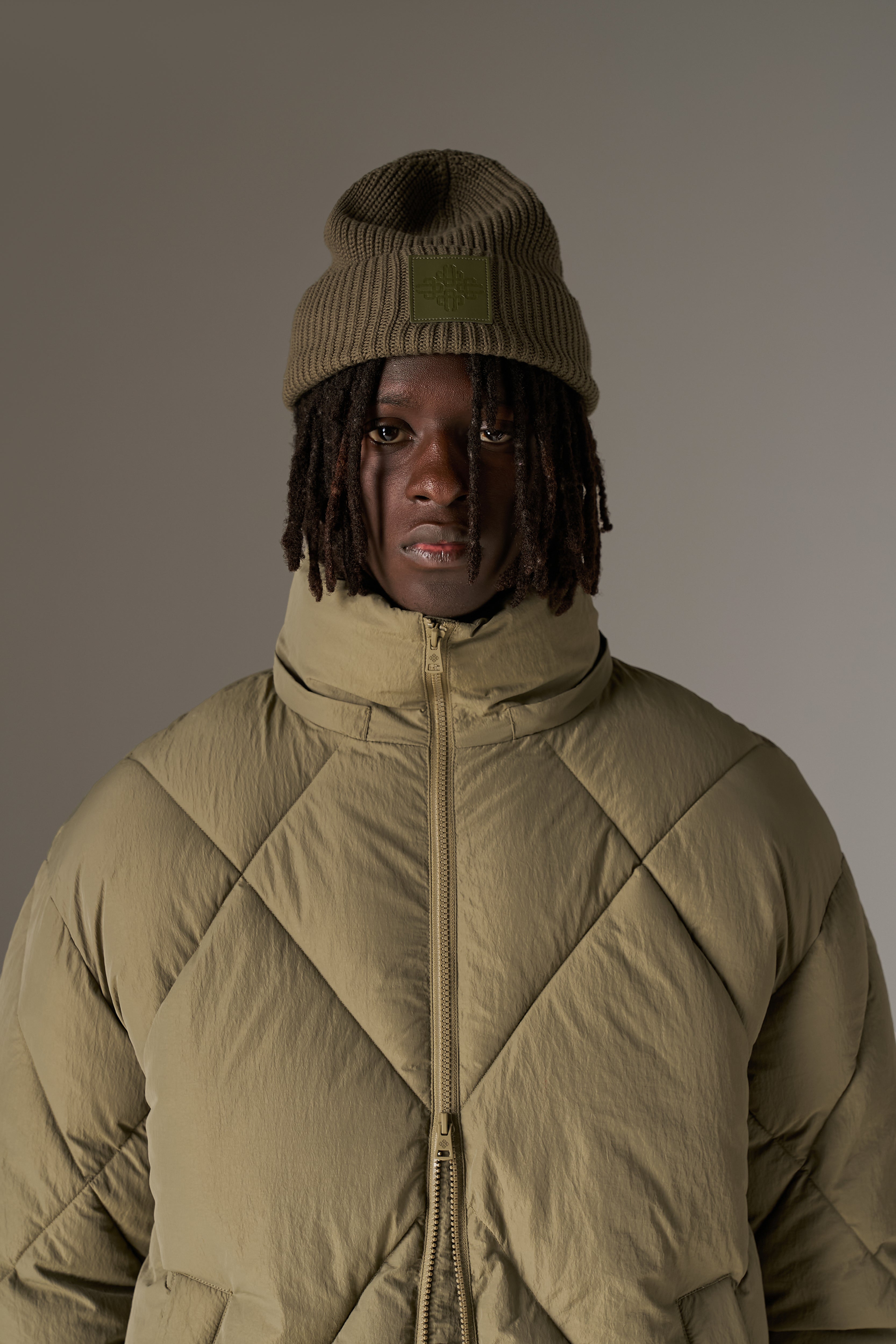 DIAMOND QUILTED PUFFER COAT - KHAKI