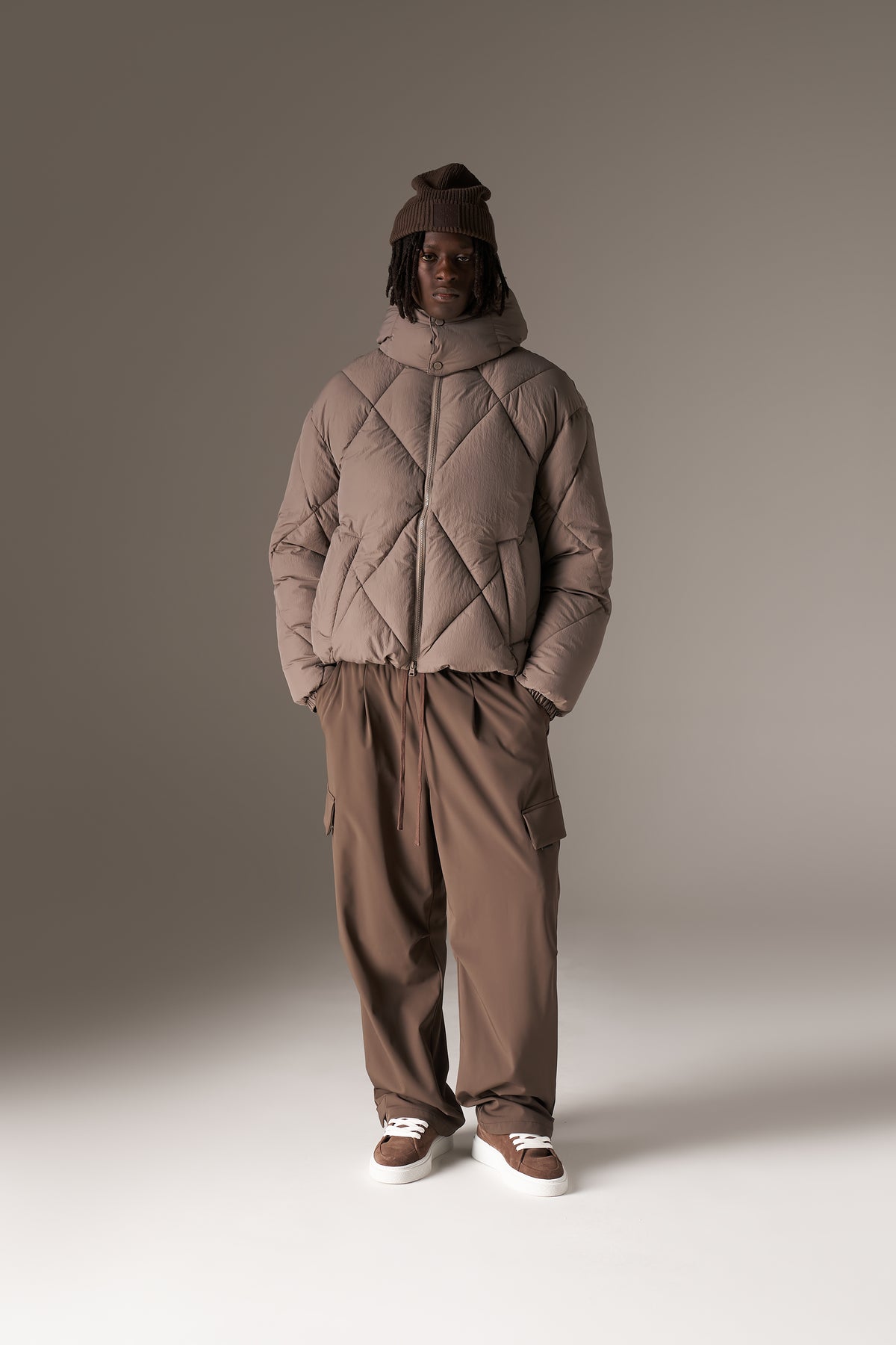 TECHNICAL WIDE LEG TROUSERS - BROWN