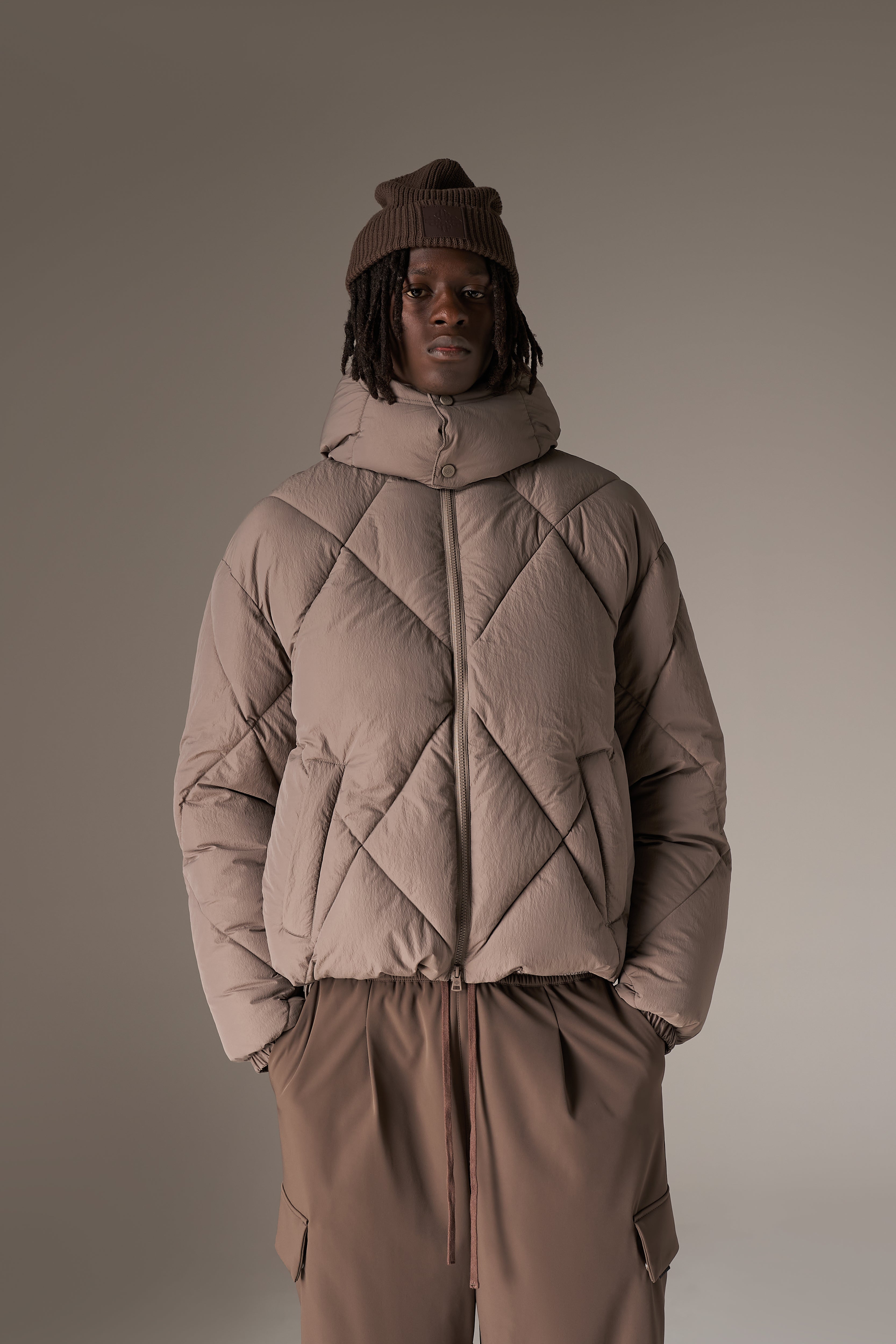 DIAMOND QUILTED PUFFER COAT - CHARCOAL